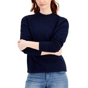 Style & Co Cotton Dolman Pullover  Cotton Mock Neck Sweater Blue Large  Sku 2039